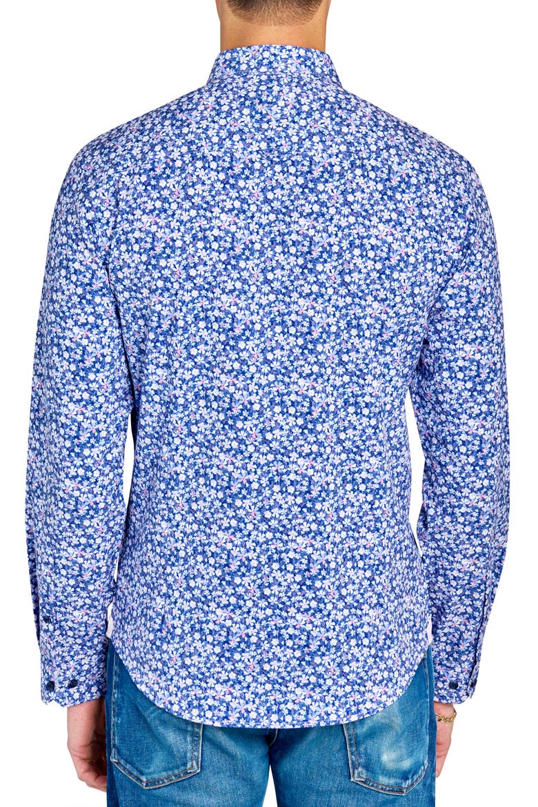 Slim Fit Mini Floral Recycled 4-Way Stretch Performance Long Sleeve Shirt, Alternate, color, WHITE/BLUE