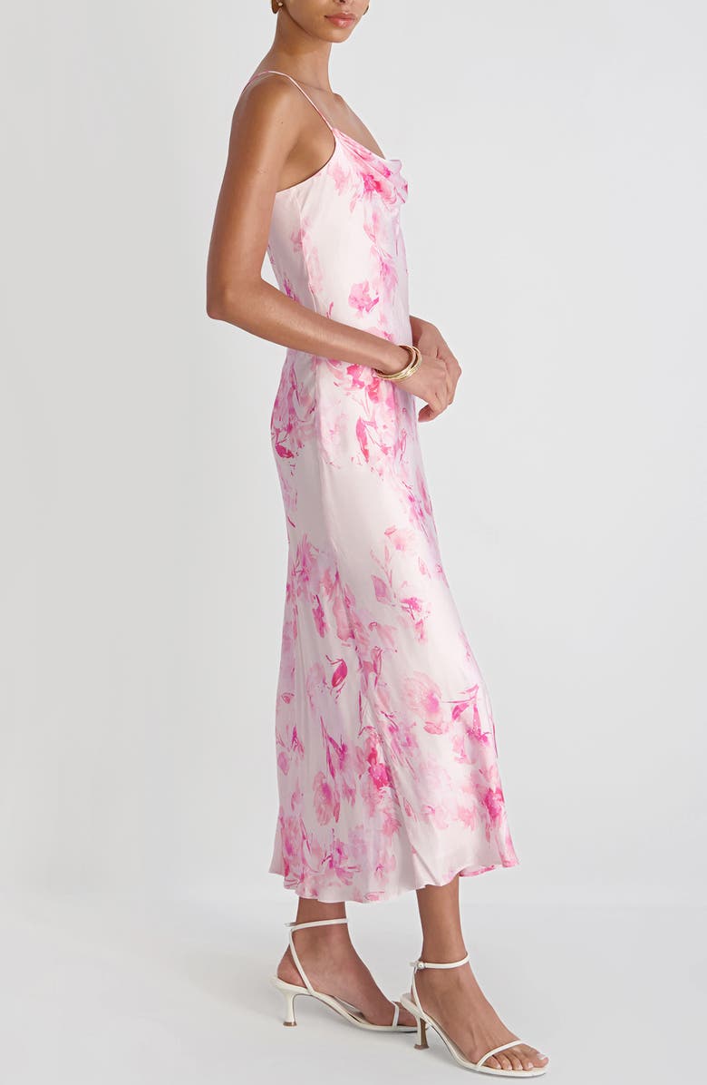 French Connection Oona Floral Print Satin Slipdress, Alternate, color, Pink Icing