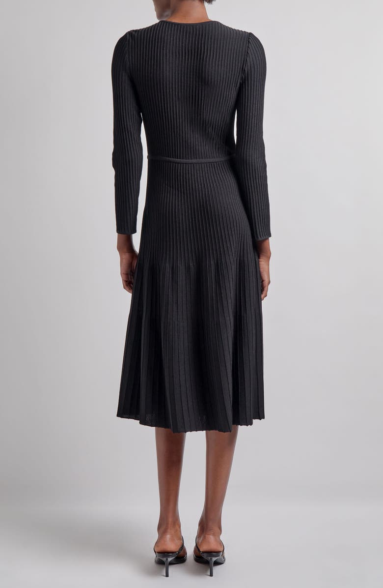 Misook Long Sleeve Rib Fit & Flare Midi Dress, Alternate, color, Black