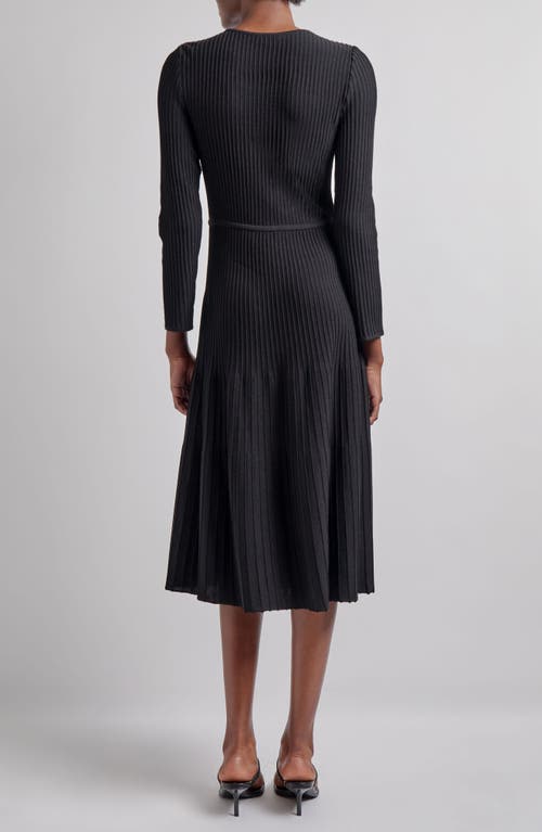 Shop Misook Long Sleeve Rib Fit & Flare Midi Dress In Black