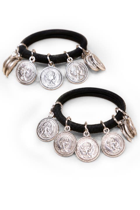 Silver Metal Coin Hair Ties - Set of 2