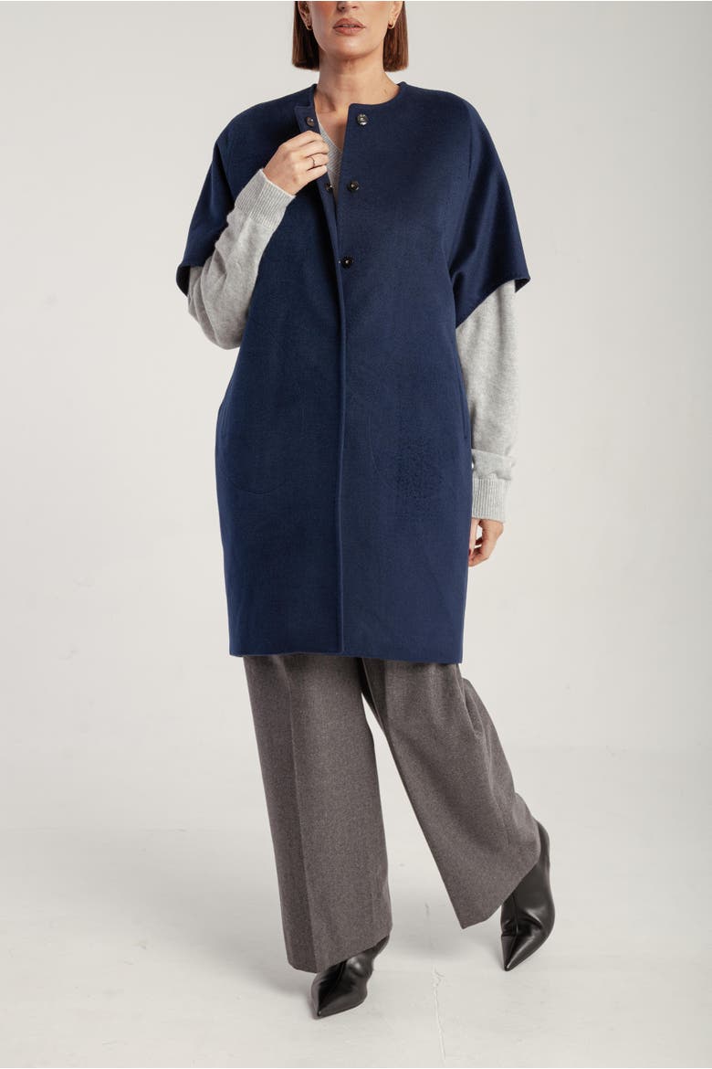 Cashmere Short Sleeve Crew Neck Coat, Alternate, color, Navy