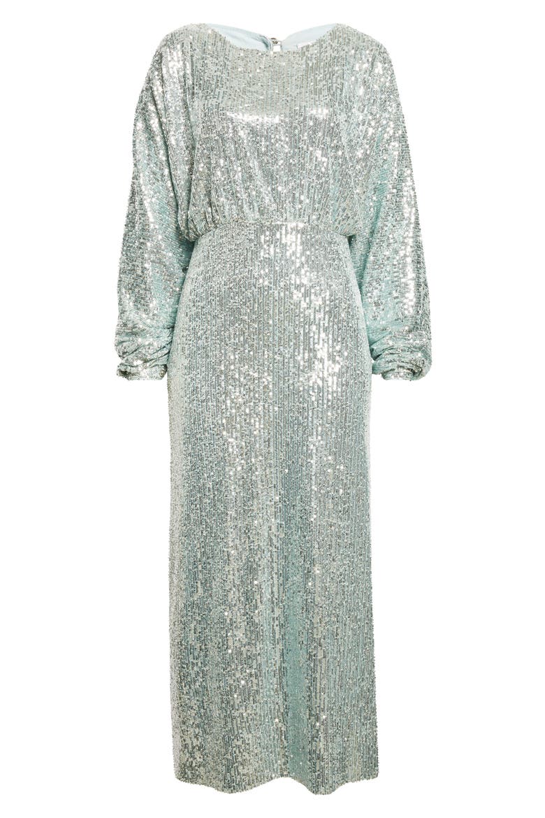 Long Sleeve Sequin Stretch Knit Midi Dress, Alternate, color, AQUA