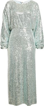 ST. JOHN Long Sleeve Sequin Stretch Knit Midi Dress