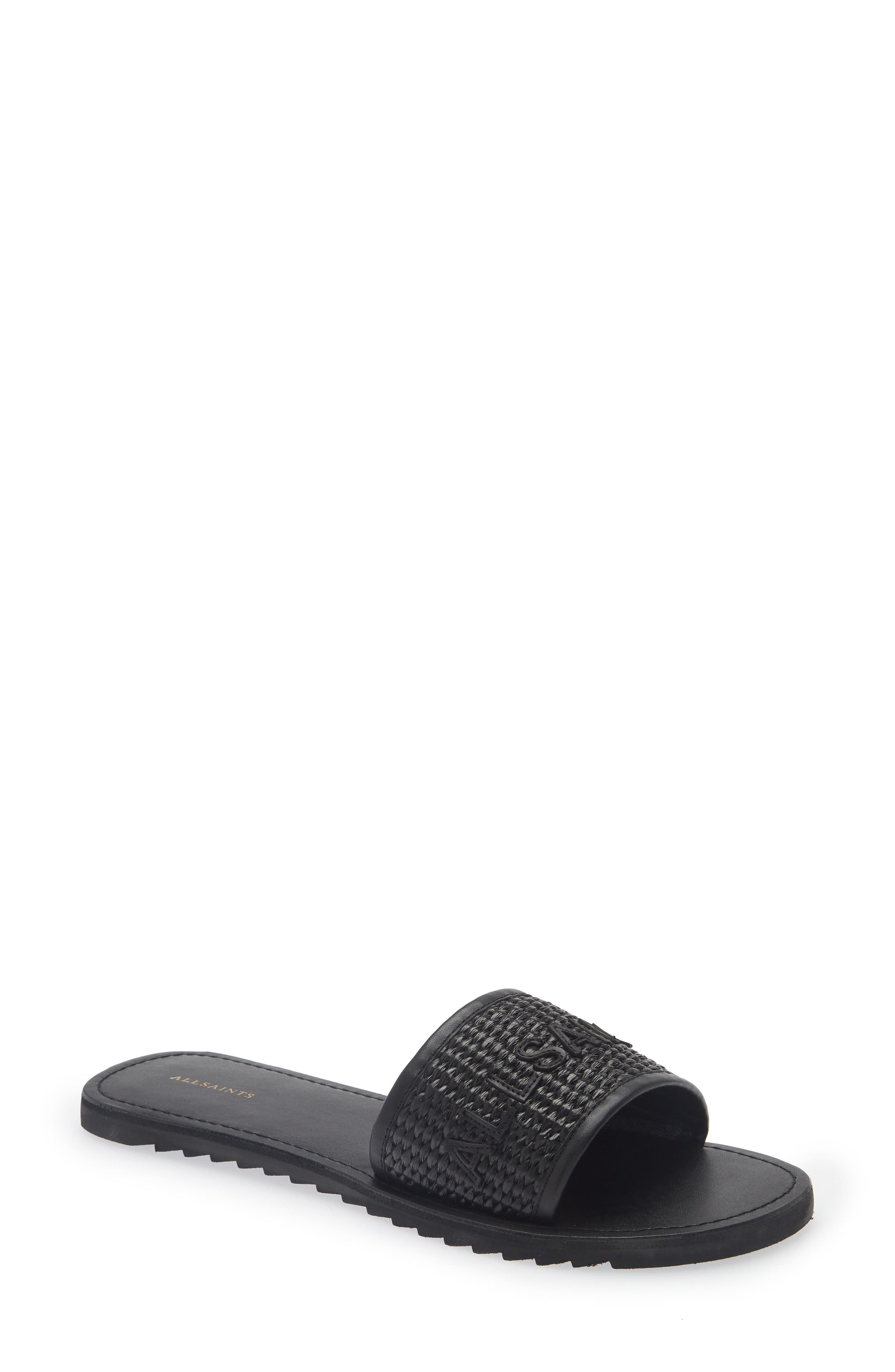 AllSaints Hoxton Woven Slide Sandal, Main, color, Black/ Black