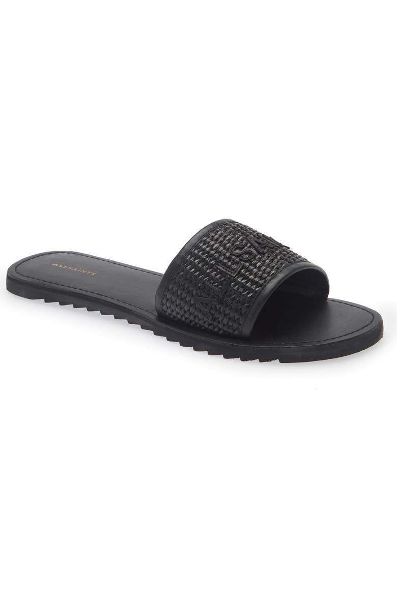 AllSaints Hoxton Woven Slide Sandal, Main, color, Black/ Black