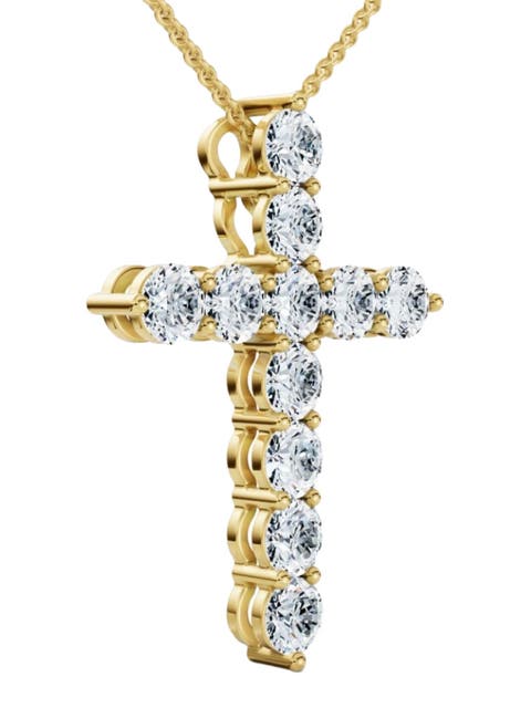 1.25Ct Diamond Cross 14k Gold 18" Necklace 1" Tall Lab Grown