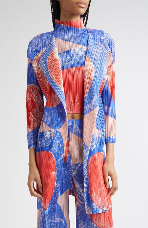 Pleats Please Issey Miyake Backlight Pleated Cardigan in Red/Blue  product