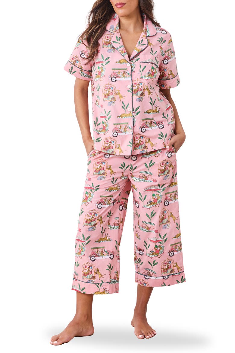 Piped Organic Cotton Pajamas, Main, color, PEACH DAIQUIRI