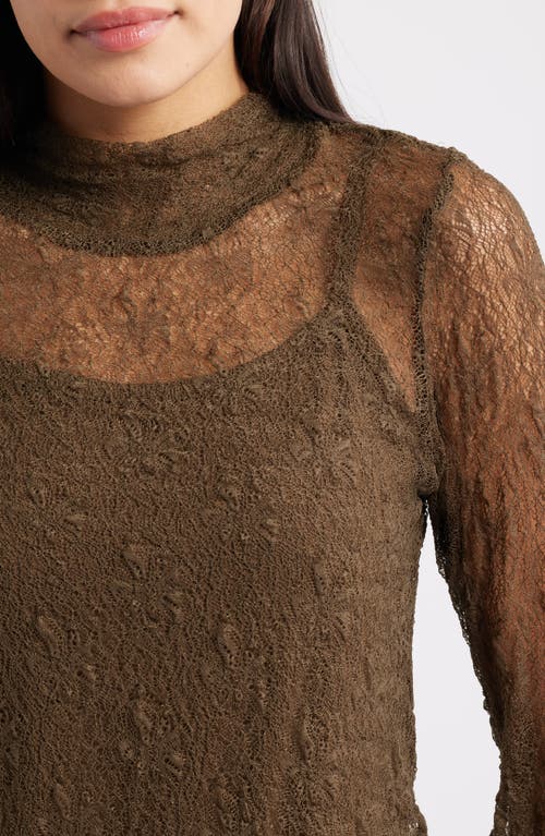 Wit & Wisdom Mock Neck Sheer Knit Top In Brown