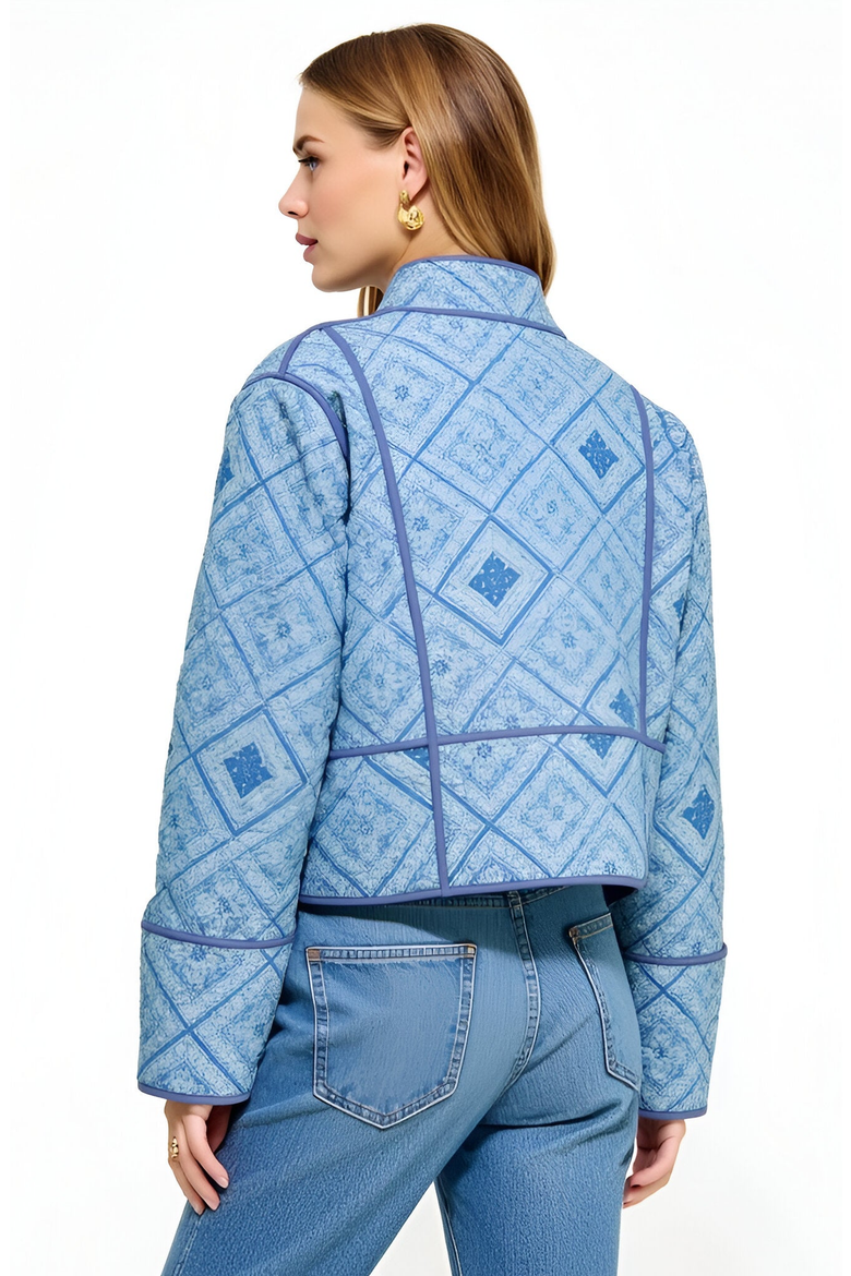 Diamond Pattern Quilted Jacket with Piped Trim and Open Front, Alternate, color, Diamond Pattern