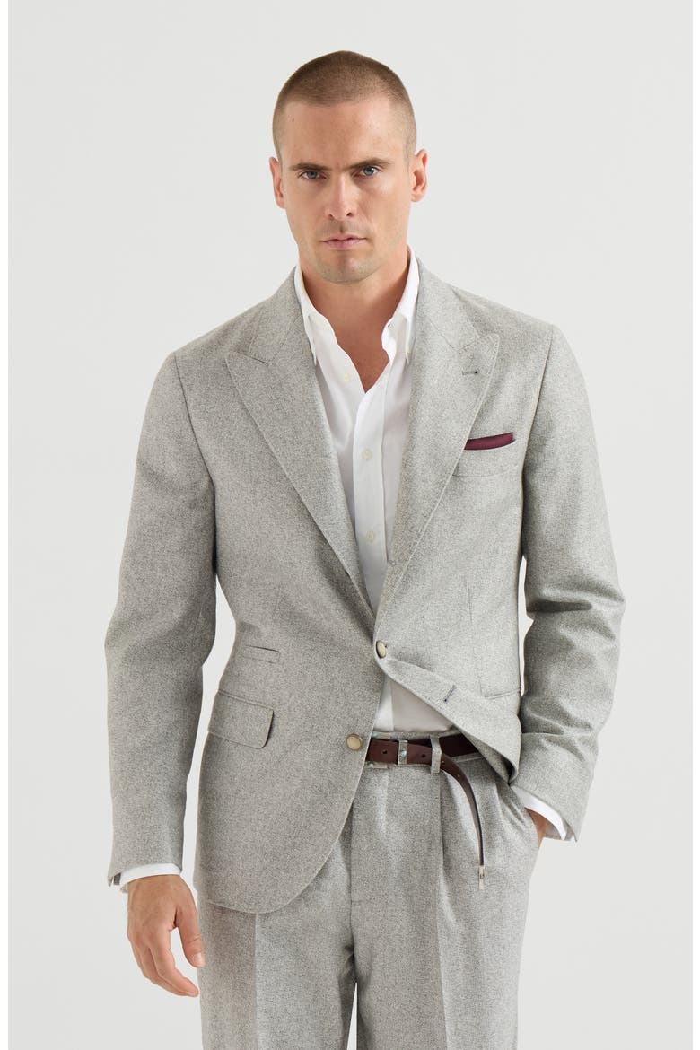 Silk and cashmere cavalry tweed deconstructed blazer with large peak lapels, Main, color, Lignite