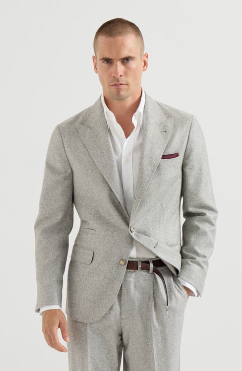 Silk and cashmere cavalry tweed deconstructed blazer with large peak lapels
