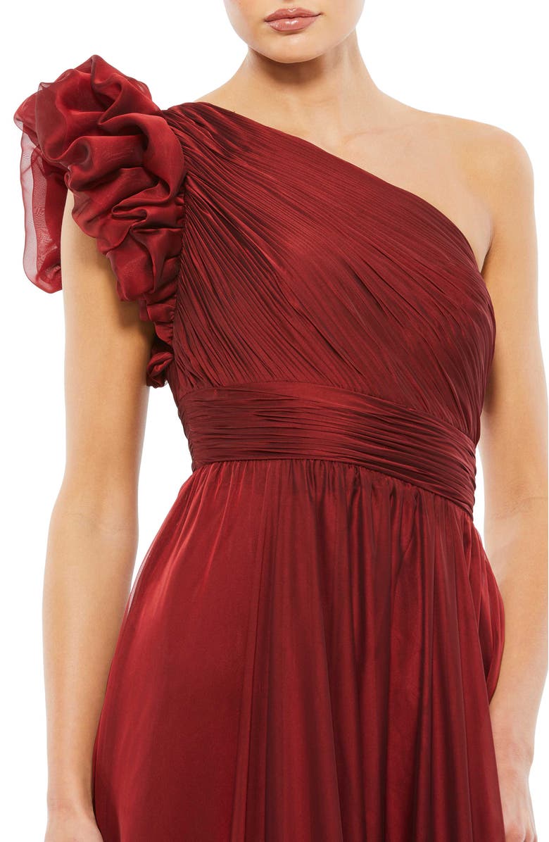 Mac Duggal Organza One-Shoulder Pleated Ruffle Gown, Alternate, color, Wine