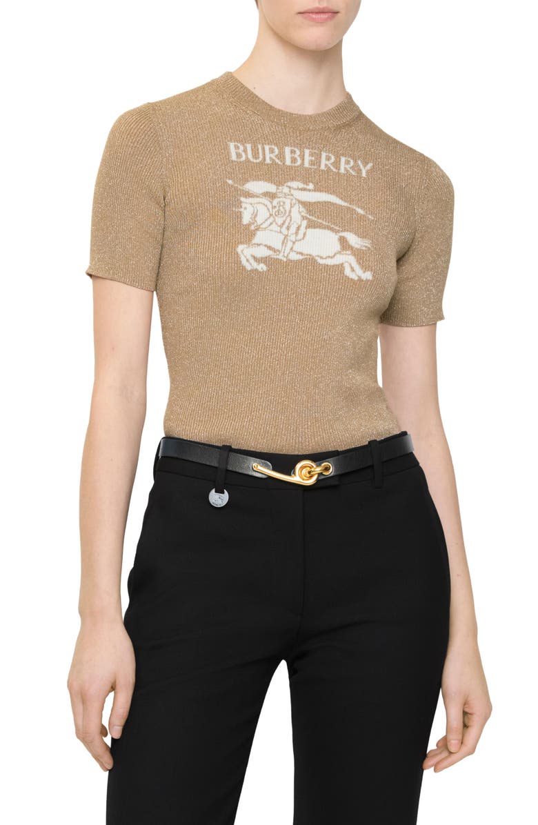 Burberry Sheila EKD Logo Wool Blend Rib T-Shirt, Alternate, color, Archive Beige/ Gold
