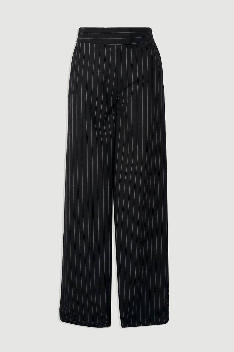 Pinstripe Wide Leg Tailored Trouser, Alternate, color, Black