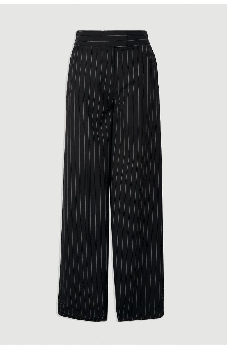 Karen Millen Pinstripe Wide Leg Tailored Trouser, Alternate, color, Black