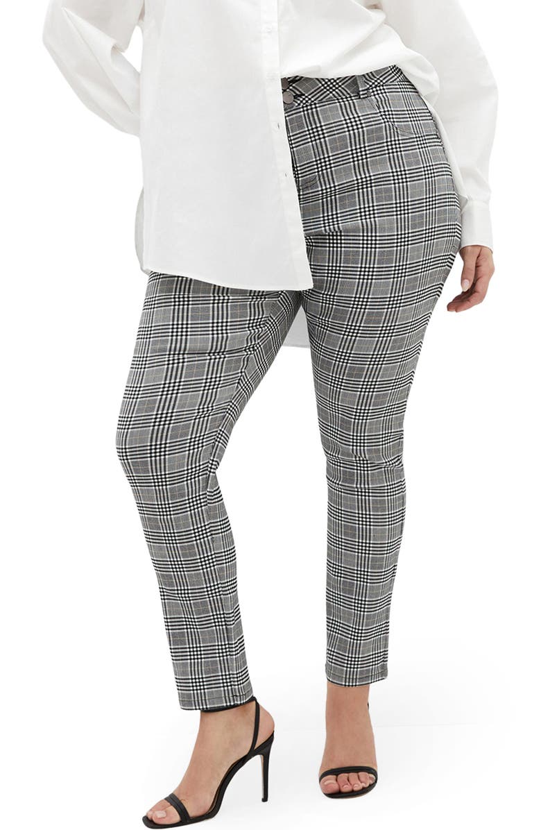 City Chic Bengaline Check Skinny Leg Pants, Main, color, Black Check