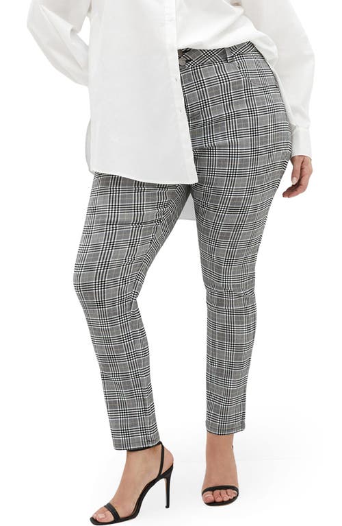 City Chic Bengaline Check Skinny Leg Pants In Black