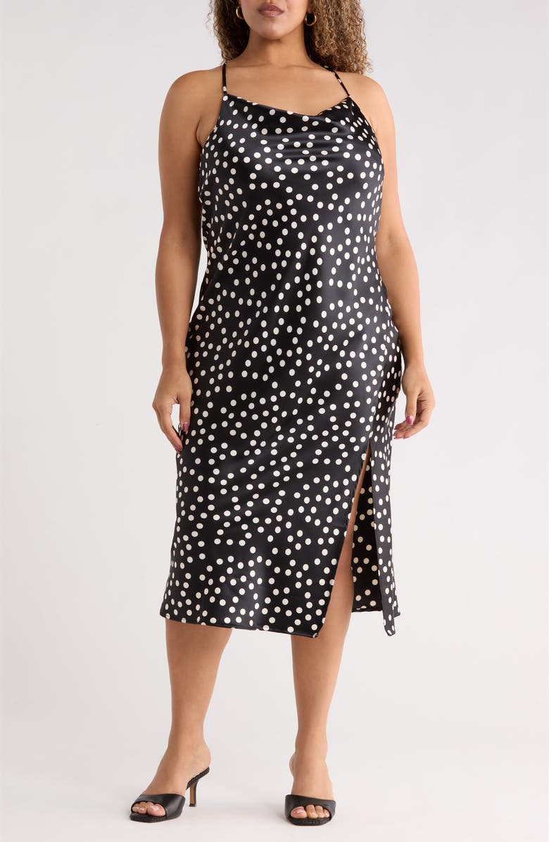Renee C Polka Dot Satin Slipdress, Main, color, Black