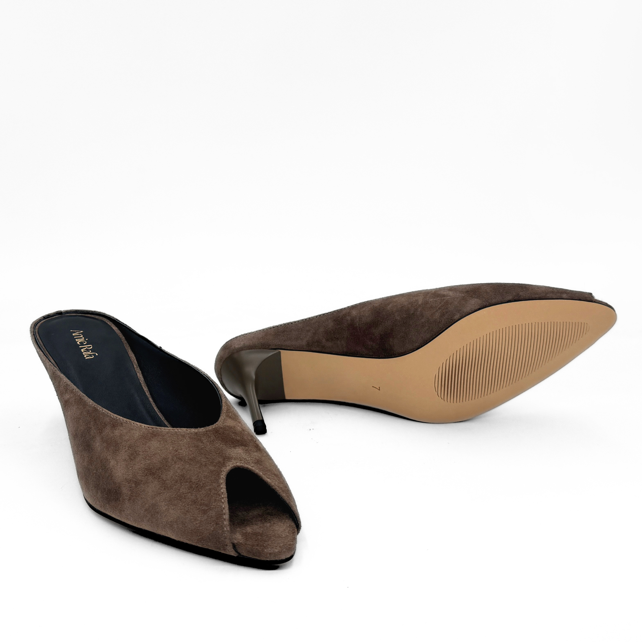 Audrey II Peeptoe Suede Mule, Alternate, color, Taupe Suede