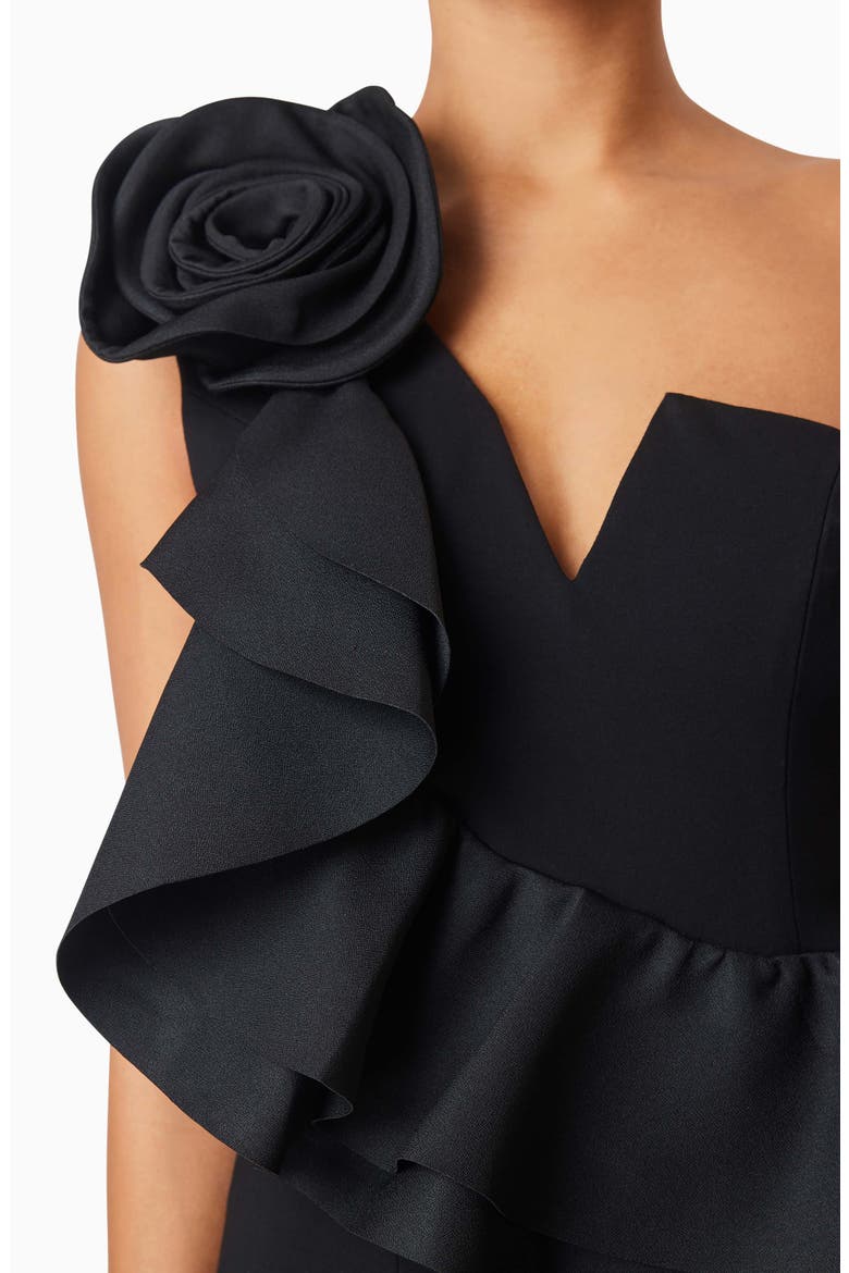 Halona Floral Detail One-Shoulder Cocktail Minidress, Alternate, color, BLACK