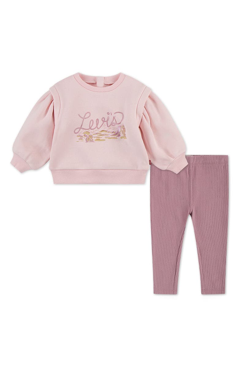 Levi's Blouson Sleeve Sweatshirt & Ribbed Leggings Set, Main, color, Crystal