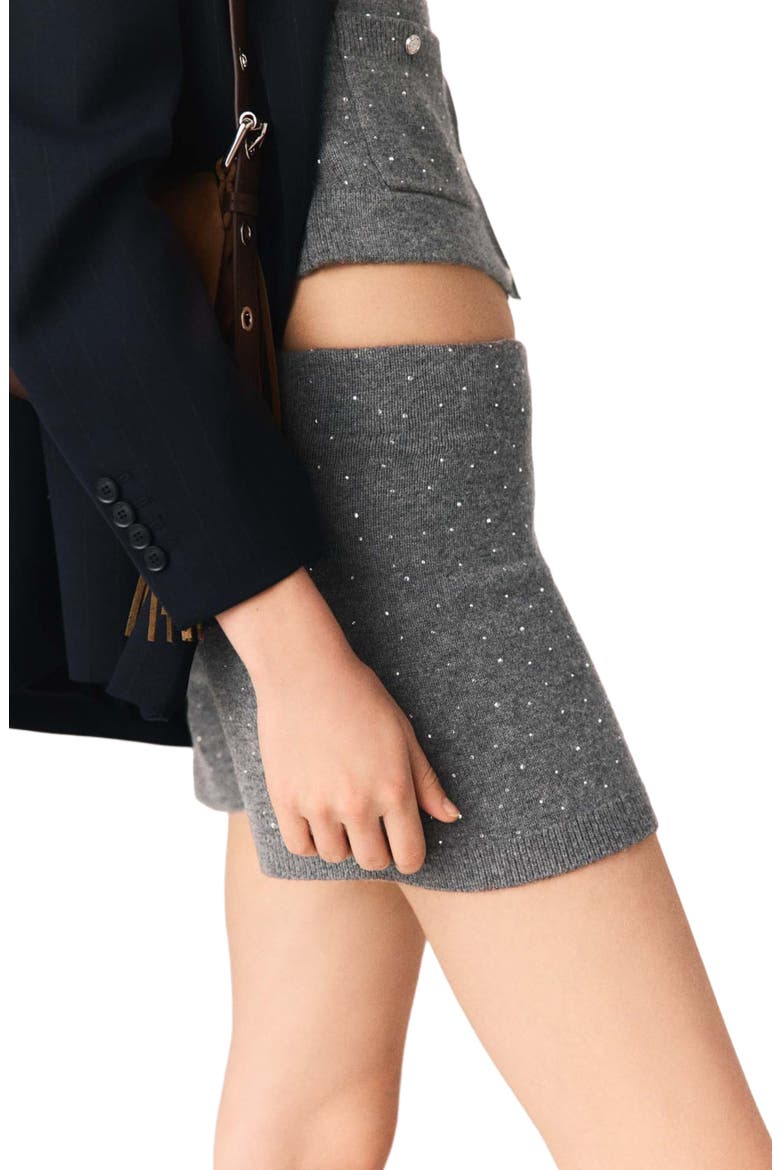 Knit shorts with rhinestones, Alternate, color, Grey