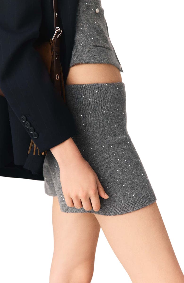 maje Knit shorts with rhinestones, Alternate, color, Grey