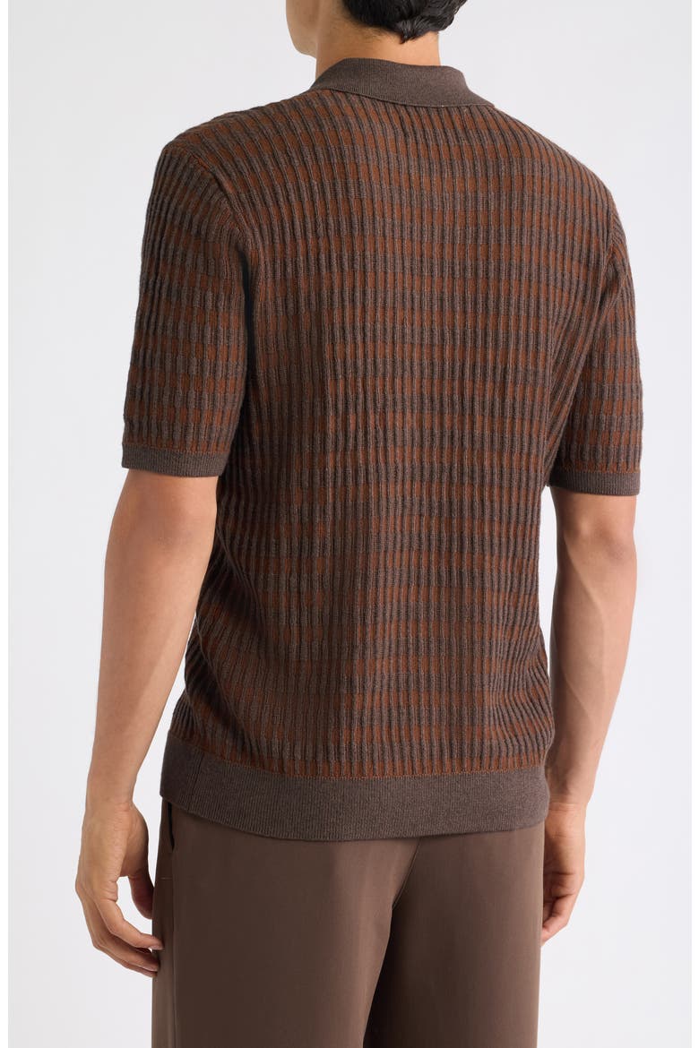 Bury Ribbed Cashmere Blend Zip Polo, Alternate, color, BROWN