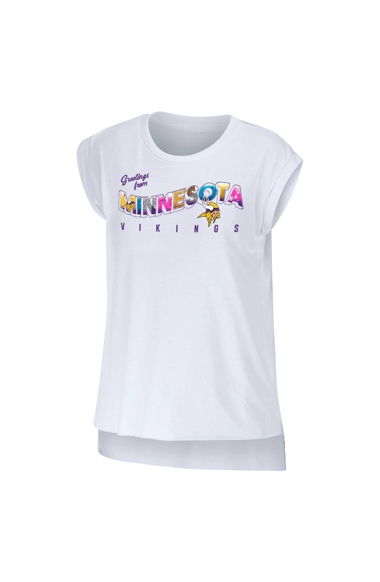 WEAR by Erin Andrews Women's WEAR by Erin Andrews White Minnesota Vikings Greetings From Muscle T-Shirt, Alternate, color, White