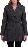 Kensie Herringbone Belted Flared Coat