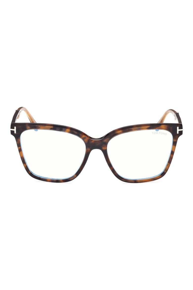 56mm Square Blue Light Blocking Optical Glasses, Main, color, HAVANA ROSE GOLD / T LOGO
