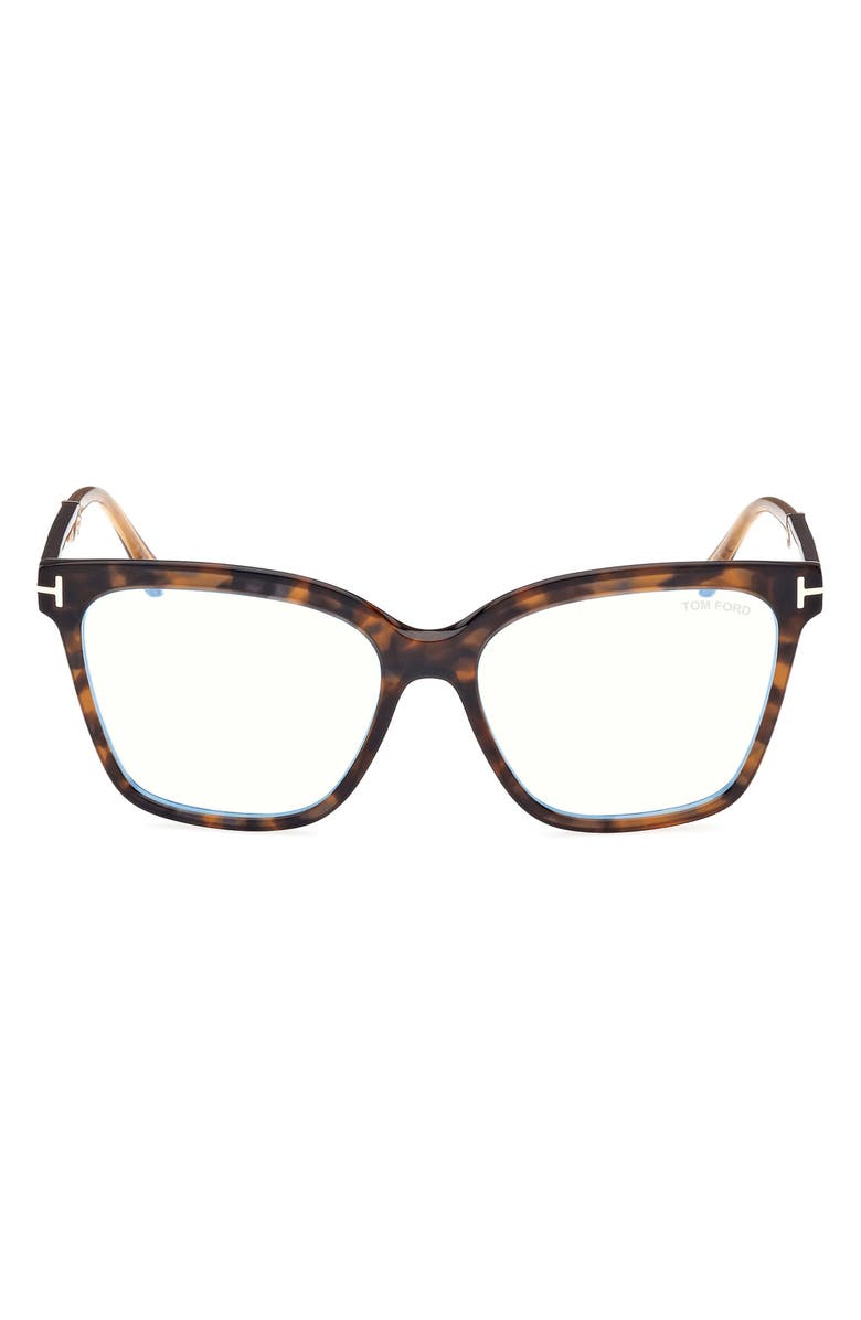 TOM FORD 56mm Square Blue Light Blocking Optical Glasses, Main, color, Havana Rose Gold / T Logo