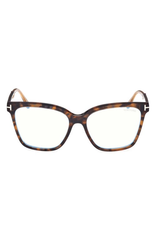 Shop Tom Ford 56mm Square Blue Light Blocking Optical Glasses In Havana Rose Gold/t Logo