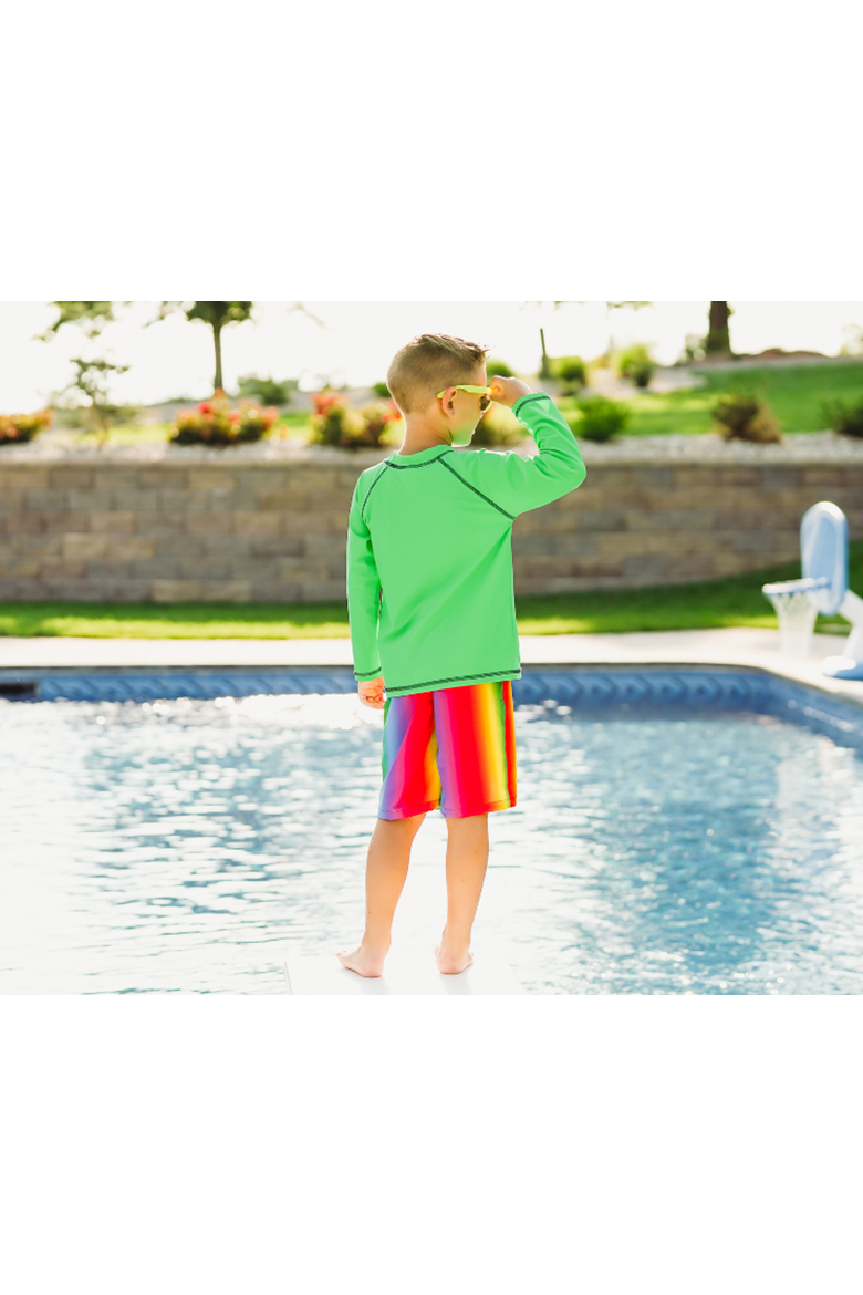 Baby Boys Soft Stretch UPF 50+ Recycled Polyester Below-the-Knee Printed Swim Board Shorts, Alternate, color, USA Stars