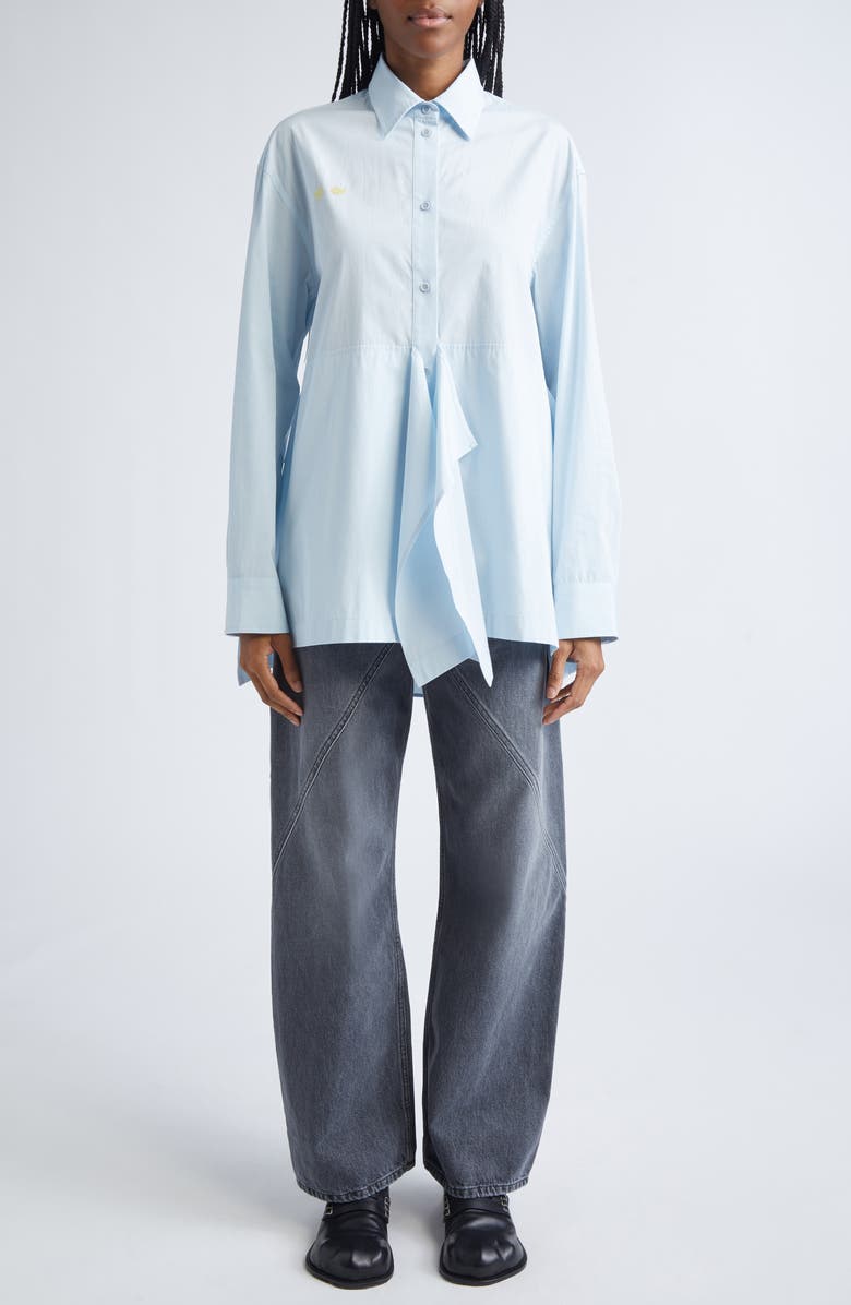 JW Anderson Crockery Embroidery Draped Peplum Shirt, Alternate, color, Pale Blue