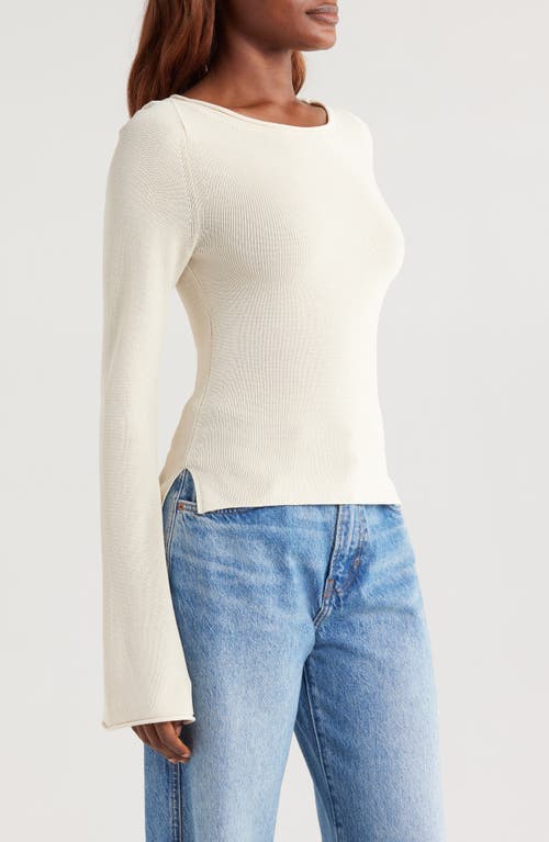 Shop Good American Roll Neck Stretch Rib Sweater In Ecru003