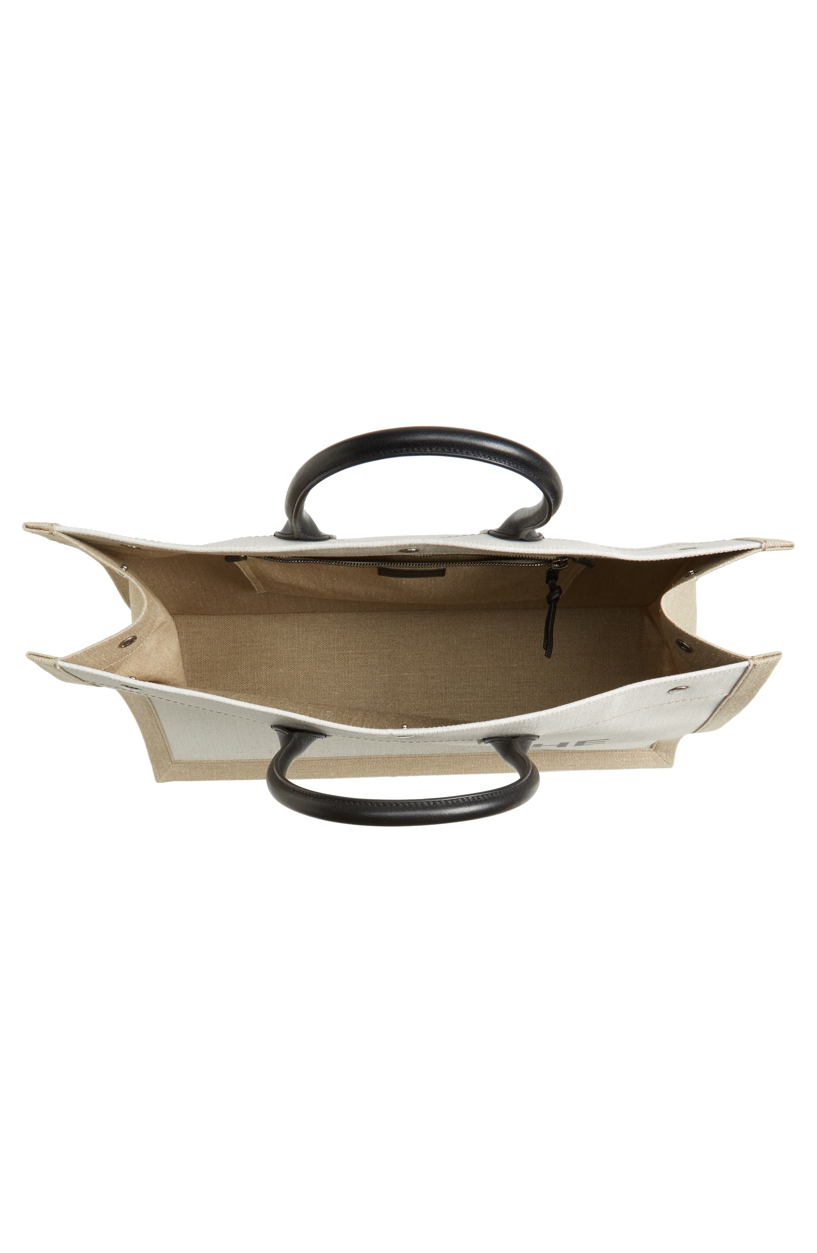 Saint Laurent Noe Rive Gauche Logo Linen Tote, Alternate, color, 