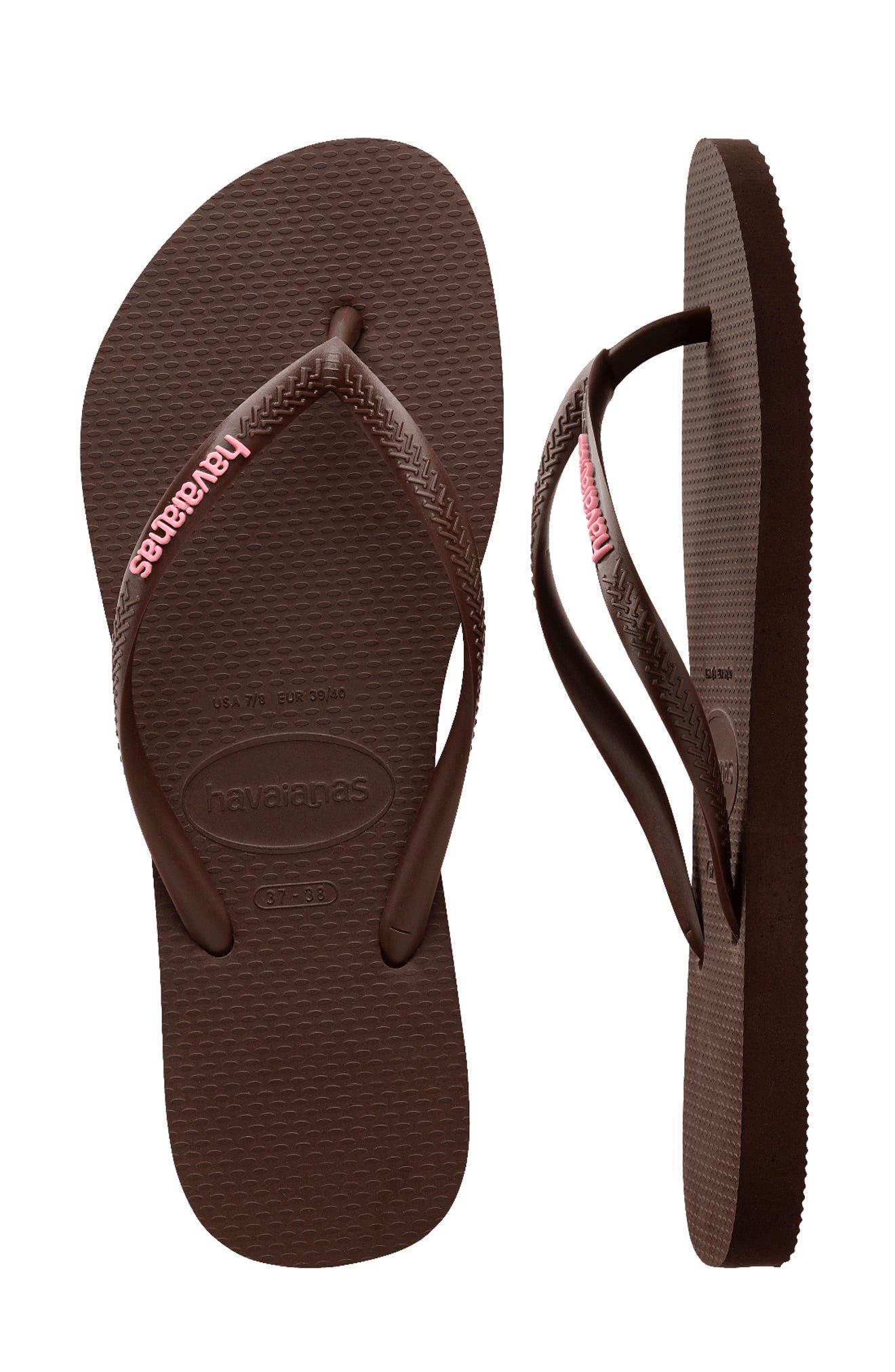 Slim Logo Flip Flop, Alternate, color, DARK BROWN