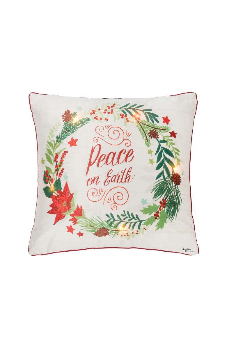 C&F Home Peace On Earth Light-Up LED Throw Pillow, 18" x 18", Main, color, 