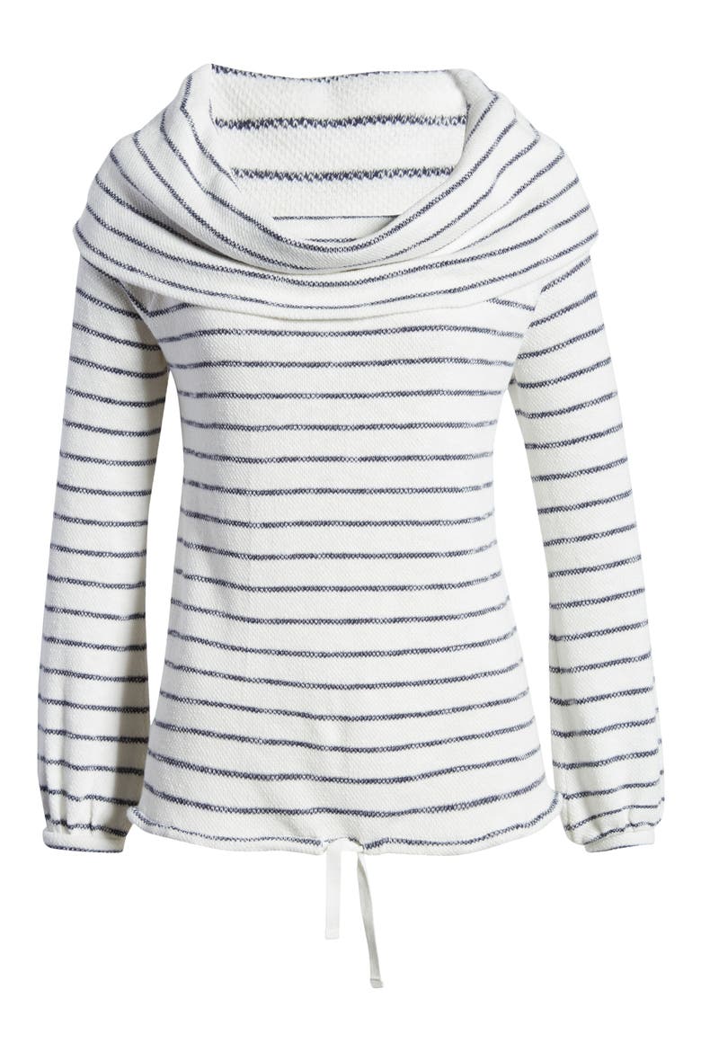 Convertible Off the Shoulder Pullover, Alternate, color, IVORY- NAVY DENSE HATCHI STP
