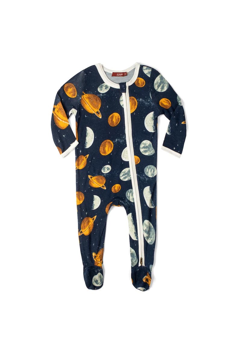 Zipper Footed Romper, Main, color, Planets