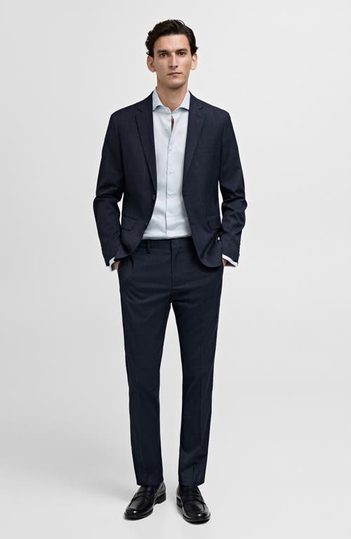 Mango Slim Fit Microprint Cotton Twill Button-up Shirt In Blue