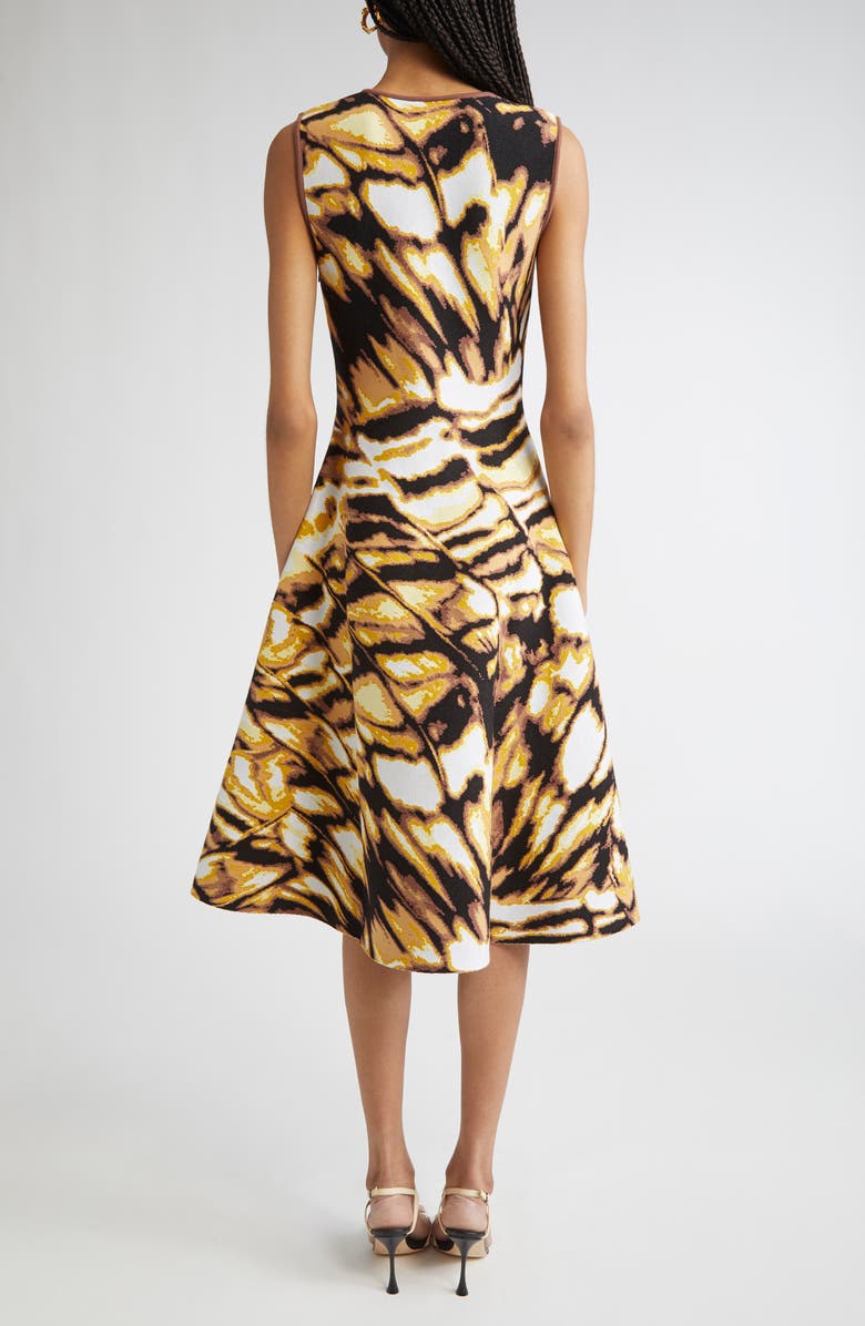 Oscar de la Renta Abstract Butterfly Jacquard Fit & Flare Dress, Alternate, color, Black/Yellow Multi