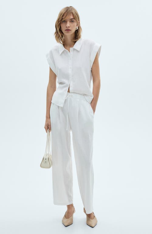 Mango Flowing Tie Waist Wide Leg Pants In White