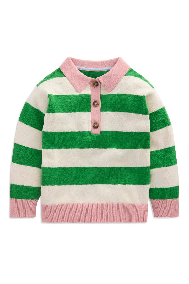 Kids' Stripe Rugby Sweater, Main, color, PEA GREEN/ ECRU MARL