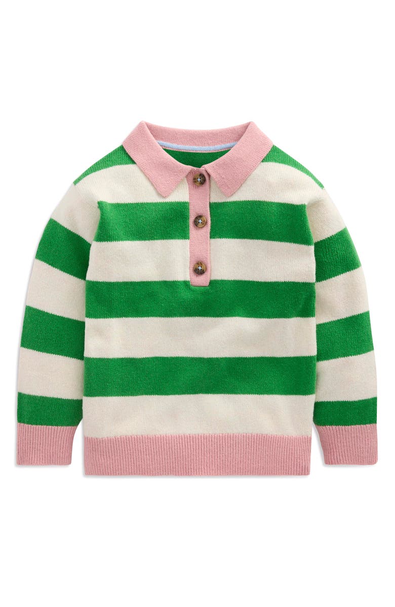 Mini Boden Kids' Stripe Rugby Sweater, Main, color, Pea Green/ Ecru Marl