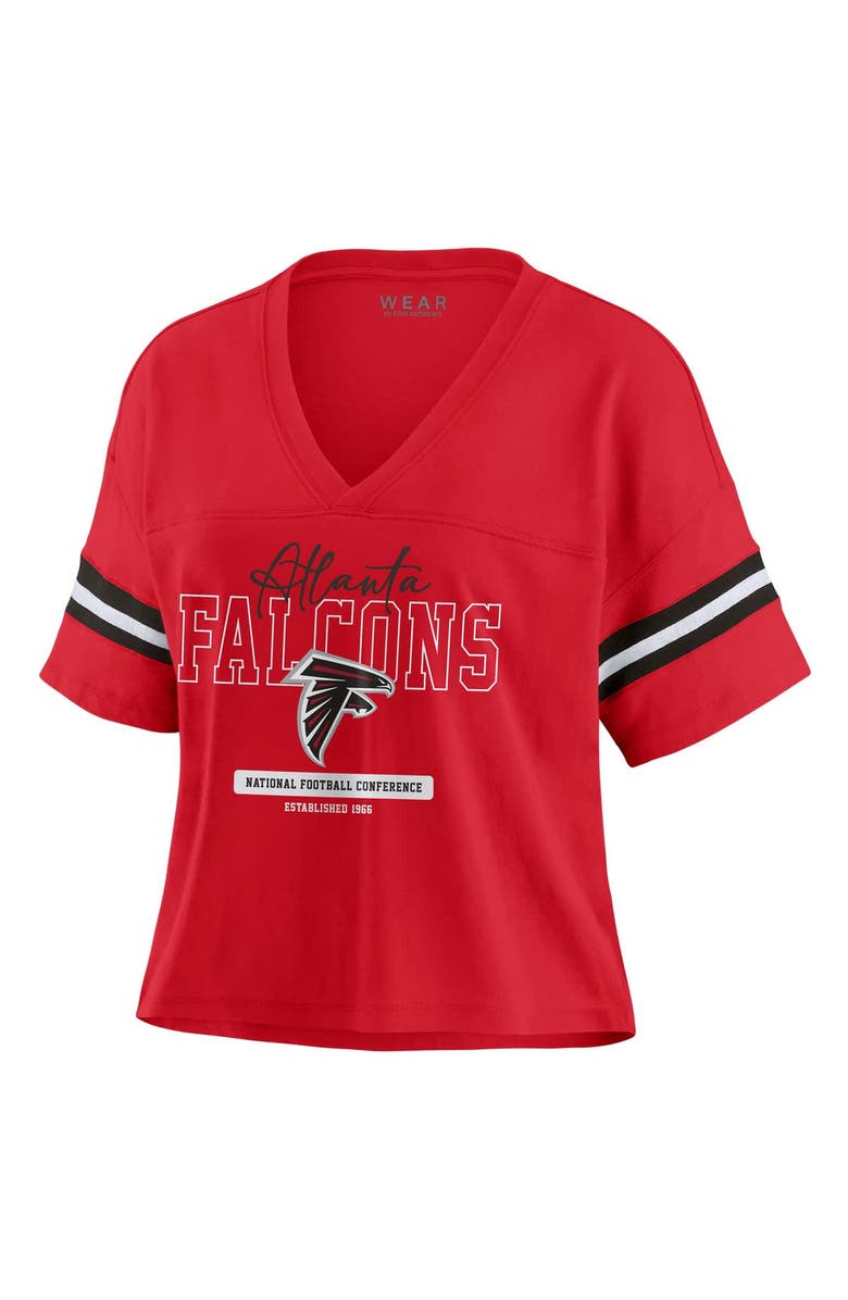 WEAR by Erin Andrews Women's WEAR by Erin Andrews Red Atlanta Falcons Color Block Boxy Modest Crop V-Neck T-Shirt, Alternate, color, 