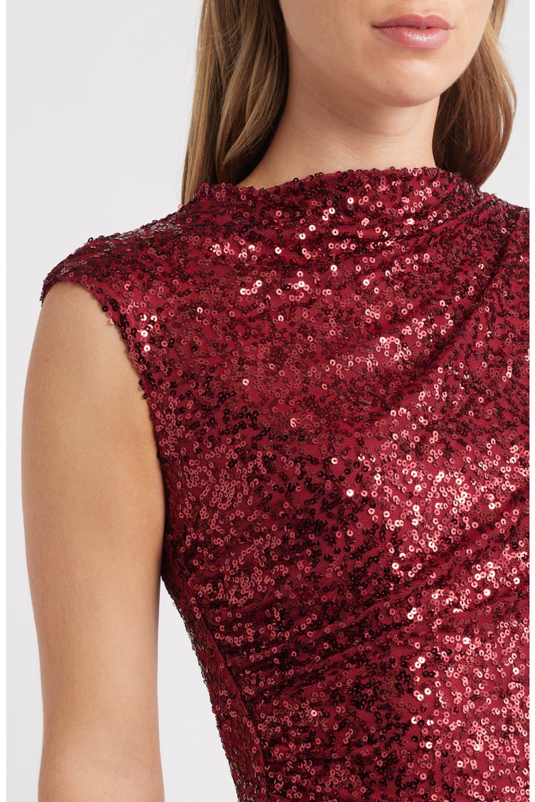 Draped Sleeveless Sequin Sheath Midi Dress, Alternate, color, TITIAN RED